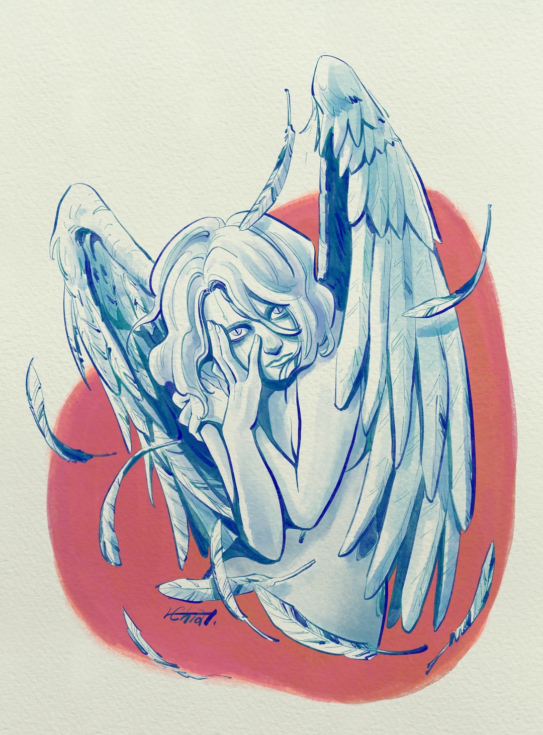 gothic style illustration of a depraved angel by H. chia 笳彧