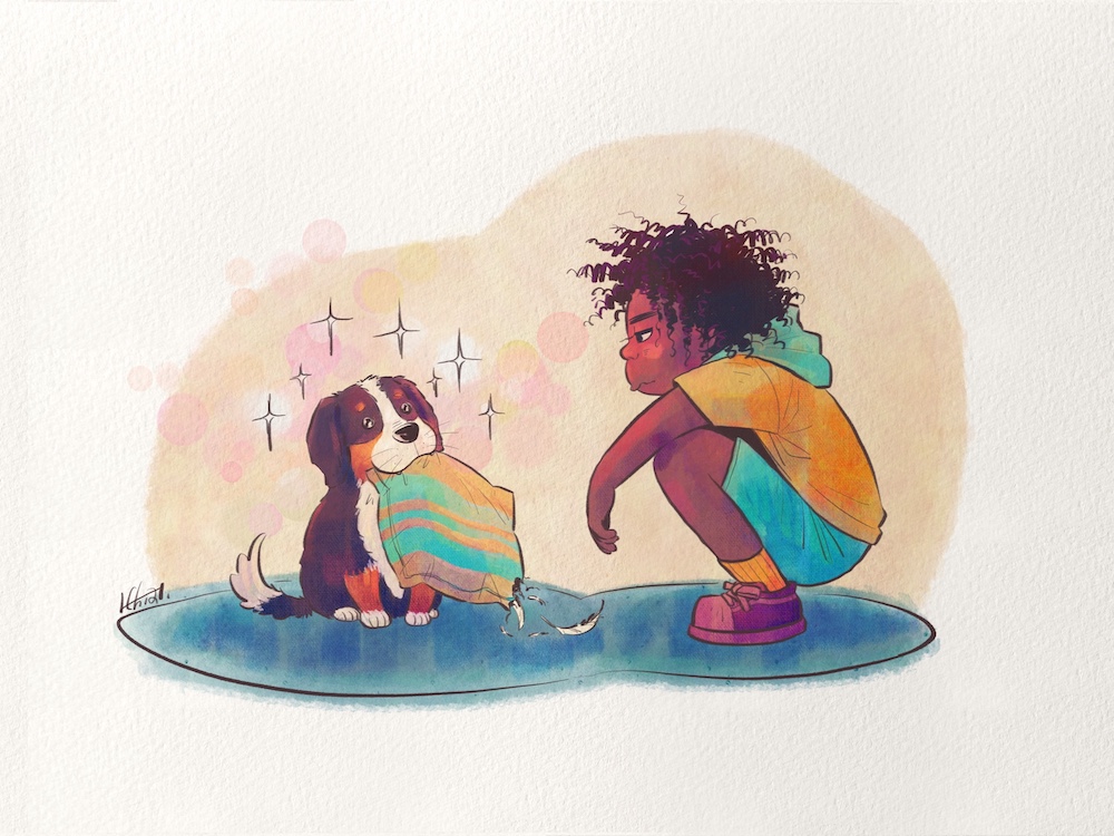 Children's book illustration (African boy and dog) by H. Chia 笳彧