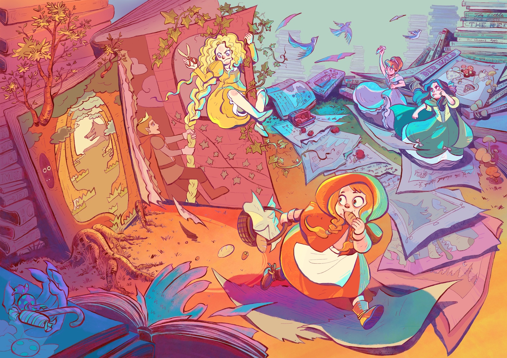Children's book illustration (fairytale, red riding hood, cinderella, snow white, rapunzel) by H. Chia 笳彧