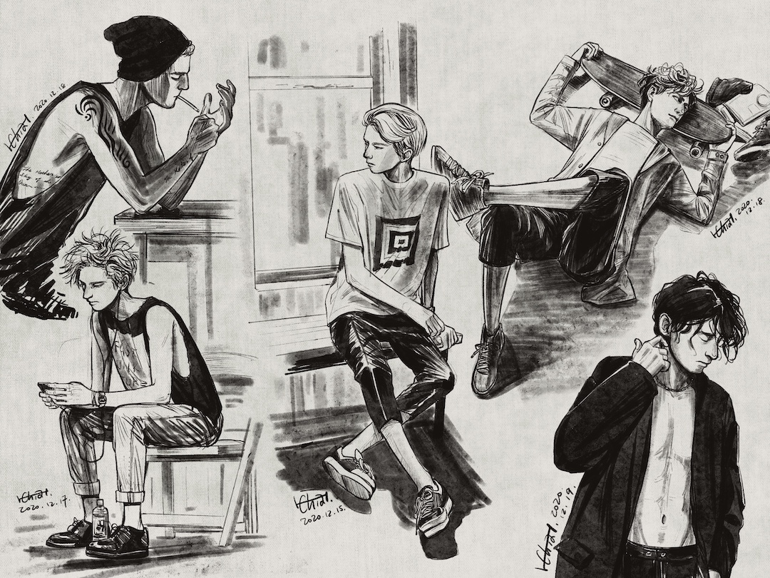 Figure drawings of men in Procreate by H. Chia 笳彧