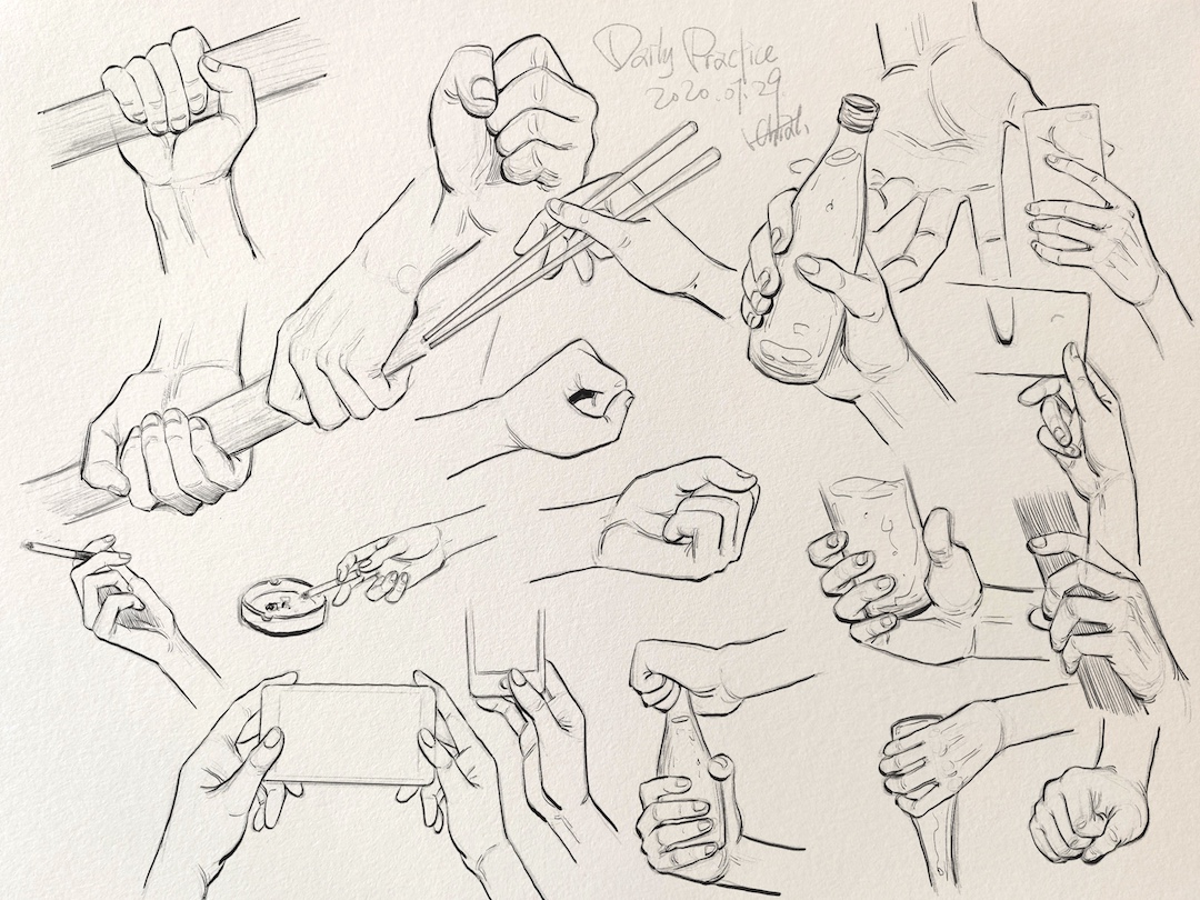 anatomical drawing of hands by H. Chia 笳彧