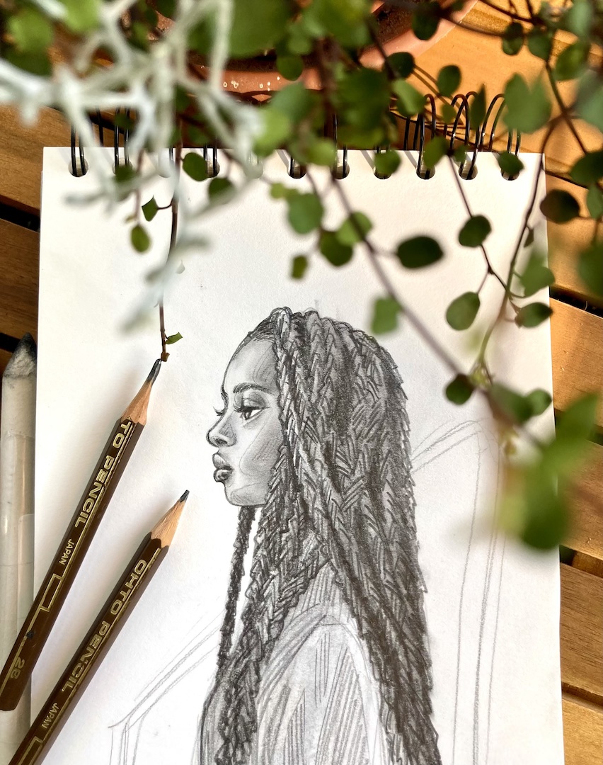 Sketch of an African woman with braids (Otto pencil) by H. Chia 笳彧