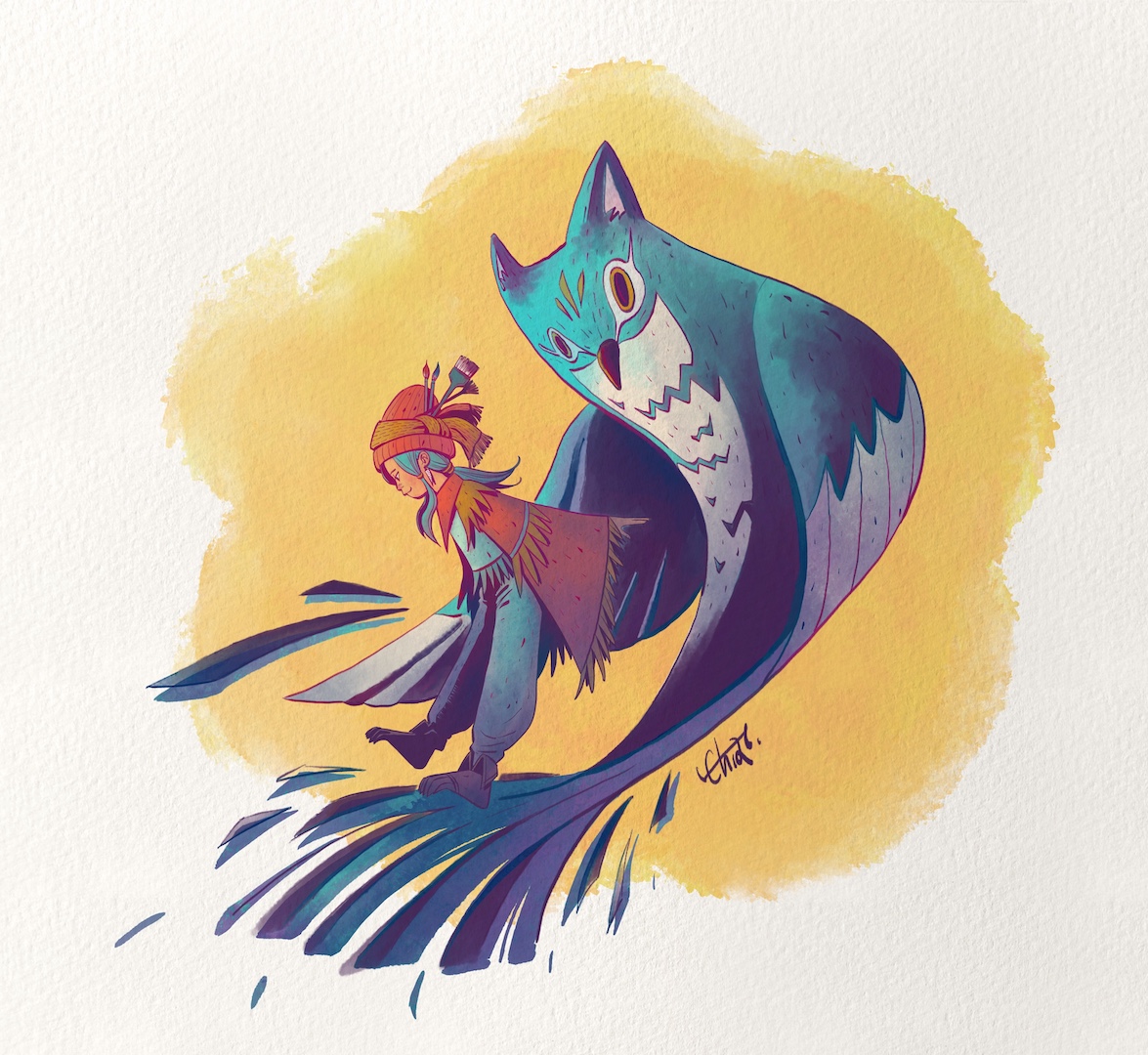 Children's book illustration (owl girl) by H. Chia 笳彧