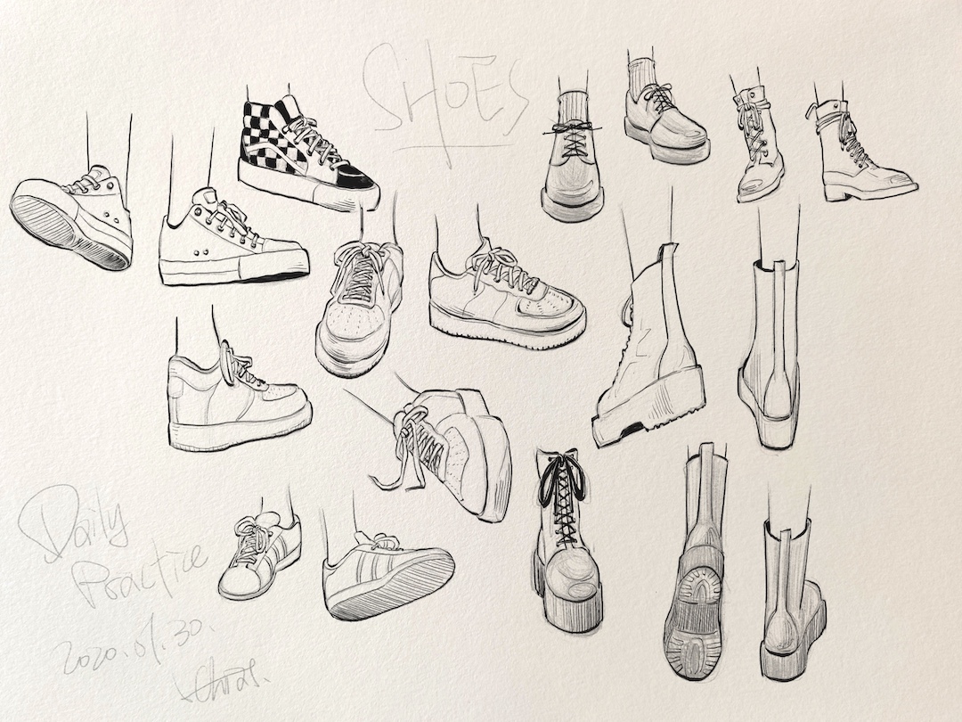 anatomical drawing of shoes by H. Chia 笳彧