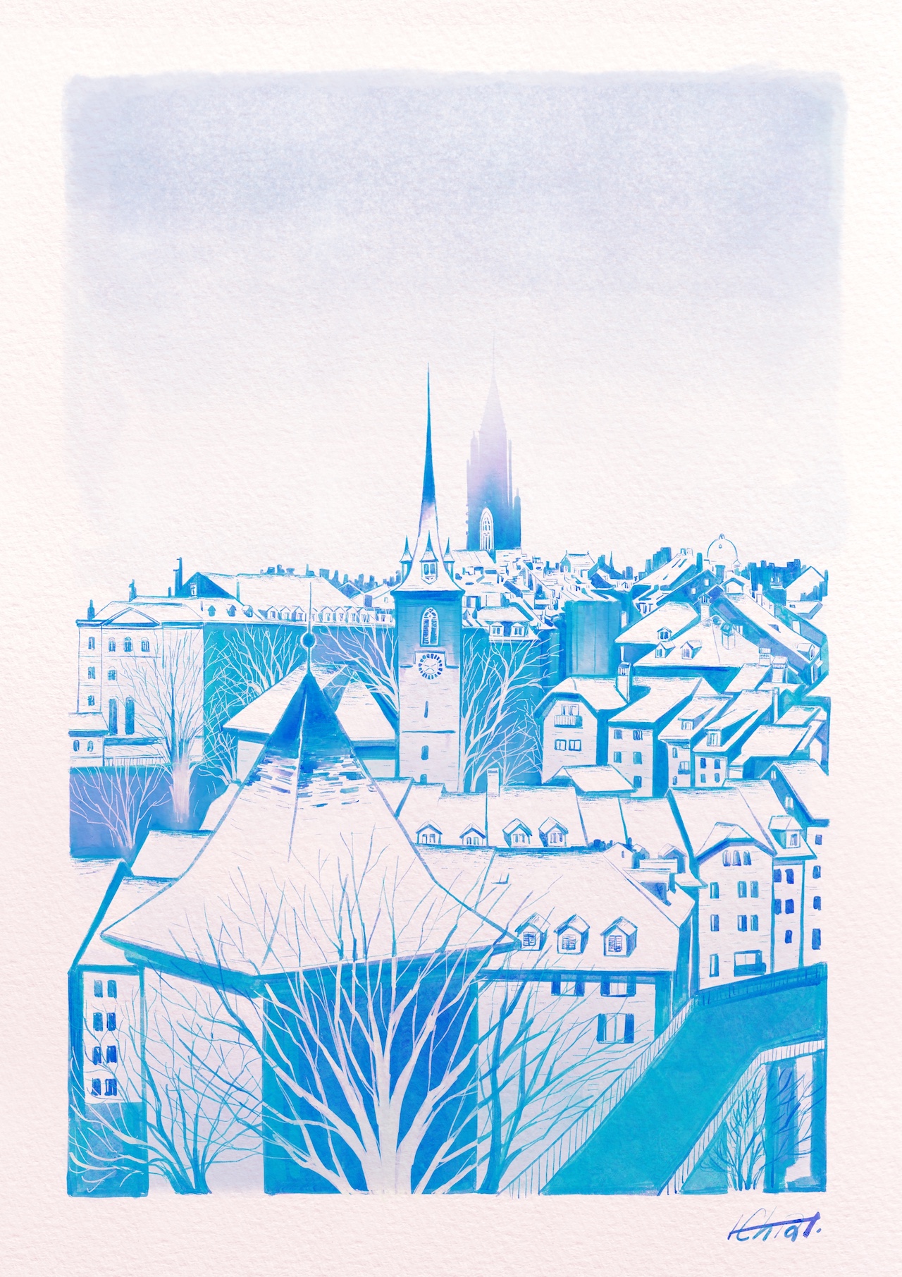 Gothic old town Bern illustration by H. Chia 笳彧 in Procreate