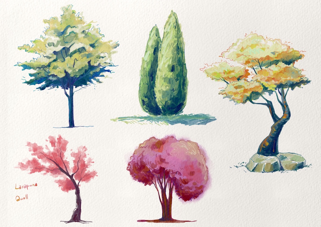 digital illustration of trees in Procreate by H. Chia 笳彧